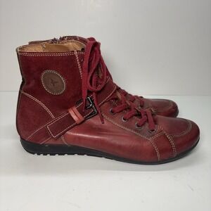 Pikolinos Ankle Boots Womens 7.5 EU 39 Red Leather Lace Up Buckle Casual Comfort